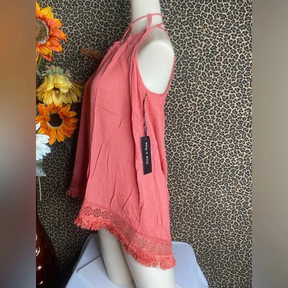 🌴3/$30🌴DOE & RAE Crabapple Halter Mock Neck Embroidered/Fringe Cami Tank Top - Picture 5 of 9